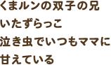 くまルンの双子の兄 いたずらっこ 泣き虫でいつもママに甘えている